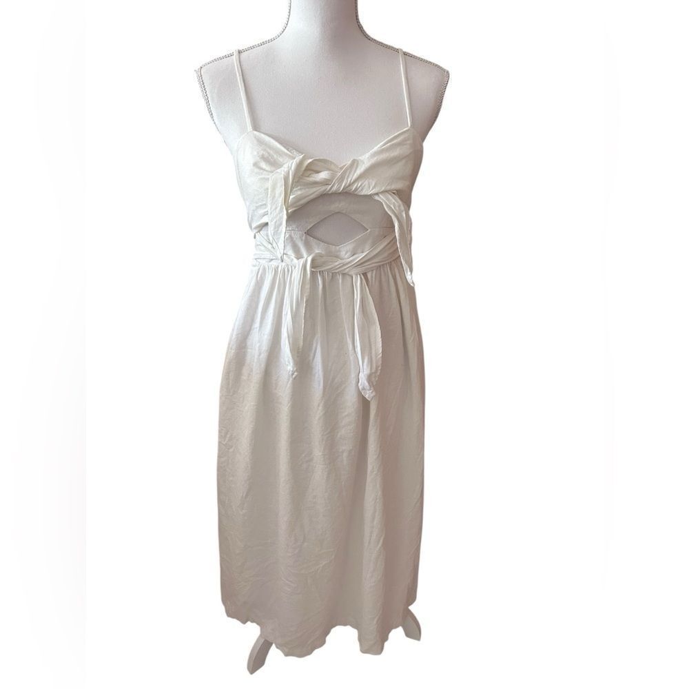 Madewell White Linen Tie-Front Midi  Dress Size 4 - Picture 4 of 6